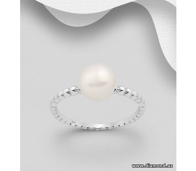 925 Sterling Silver Ball Band Solitaire Ring Decorated Freshwater Pearl