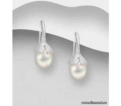 Şəkli böyütmək üçün tiklayın 925 Sterling Silver Hook Earrings, Decorated with FreshWater Pearls