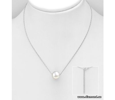 Şəkli böyütmək üçün tiklayın 925 Sterling Silver Necklace Beaded With Fresh Water Pearl