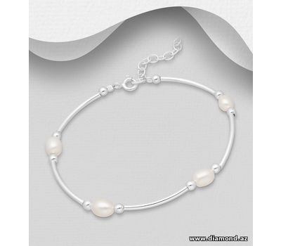 Şəkli böyütmək üçün tiklayın 925 Sterling Silver Bracelet Beaded with Freshwater Pearls