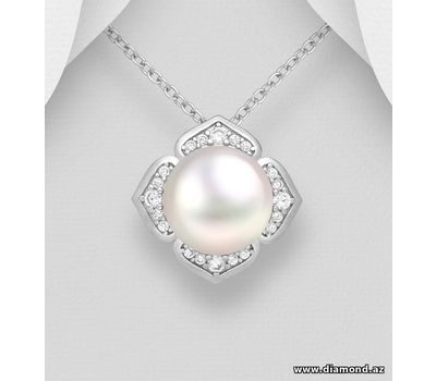 Şəkli böyütmək üçün tiklayın 925 Sterling Silver Pendant, Decorated with CZ Simulated Diamonds and Freshwater Pearl