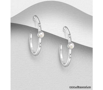 925 Sterling Silver Push-Back Earrings Decorated with Freshwater Pearl and CZ Simulated Diamonds