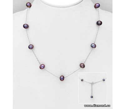 925 Sterling Silver Necklace, Beaded with Freshwater Pearls