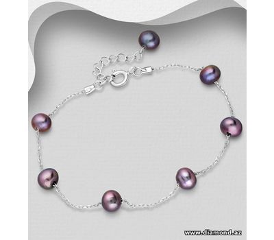 Şəkli böyütmək üçün tiklayın 925 Sterling Silver Adjustable Bracelet, Beaded with Freshwater Pearls