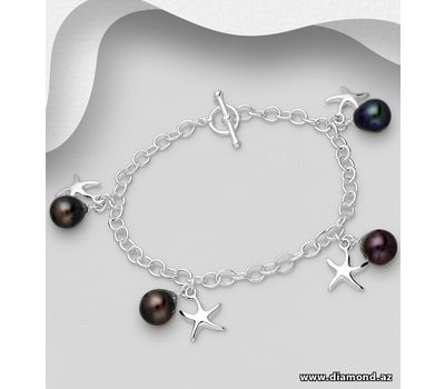 925 Sterling Silver Starfish Bracelet, Beaded with FreshWater Pearls