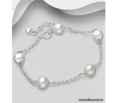 Şəkli böyütmək üçün tiklayın 925 Sterling Silver Bracelet, Beaded with Freshwater Pearls