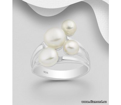 Şəkli böyütmək üçün tiklayın 925 Sterling Silver Layered Ring Decorated with Freshwater Pearls