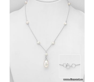 Malın səhifəsinə keç 925 Sterling Silver Necklace, Decorated with Freshwater Pearls