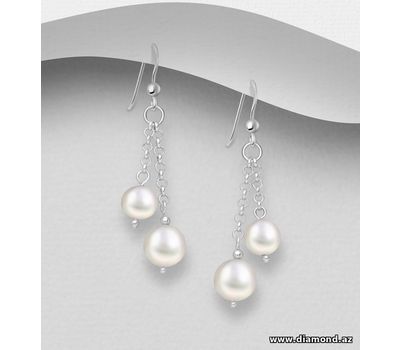 Şəkli böyütmək üçün tiklayın 925 Sterling Silver Hook Earrings, Beaded with Freshwater Pearls