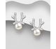 925 Sterling Silver Deer Antler Push-Back Earrings, Decorated with Freshwater Pearls and CZ Simulated Diamonds