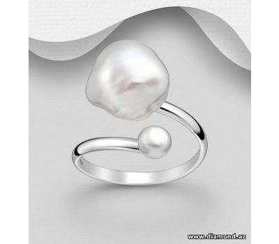 925 Sterling Silver Adjustable Ring, Decorated with Freshwater Pearl