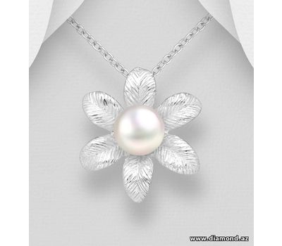 925 Sterling Silver Flower Pendant, Decorated with Freshwater Pearl