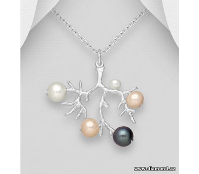 Şəkli böyütmək üçün tiklayın 925 Sterling Silver Branch Pendant Decorated With Fresh Water Pearls