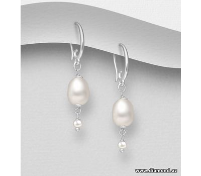 Şəkli böyütmək üçün tiklayın 925 Sterling Silver Hook Earrings, Decorated with Freshwater Pearls