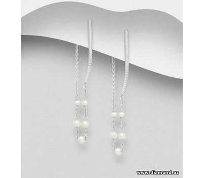 925 Sterling Silver Push-Back Earrings Beaded With Fresh Water Pearls