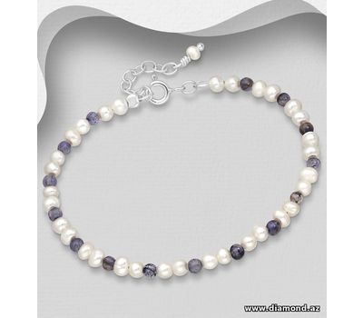 Malın səhifəsinə keç 925 Sterling Silver Bracelet, Beaded with Freshwater Pearl and Gemstone Beads