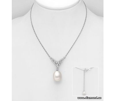 Şəkli böyütmək üçün tiklayın 925 Sterling Silver Necklace, Decorated with CZ Simulated Diamonds and FreshWater Pearl