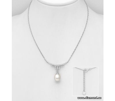 Şəkli böyütmək üçün tiklayın 925 Sterling Silver Necklace, Decorated with CZ Simulated Diamonds and FreshWater Pearl