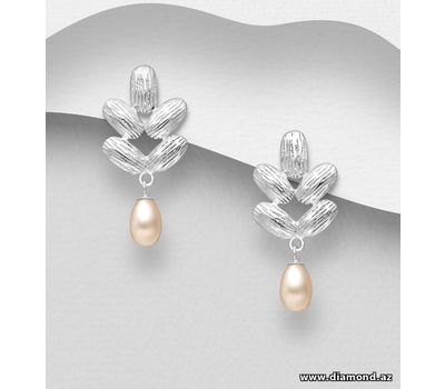 925 Sterling Silver Push-Back Earrings, Decorated with Freshwater Pearls