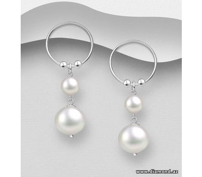 925 Sterling Silver Ball Push-Back Earrings, Beaded with Freshwater Pearls