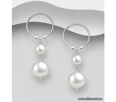 Şəkli böyütmək üçün tiklayın 925 Sterling Silver Ball Push-Back Earrings, Beaded with Freshwater Pearls