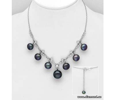 Şəkli böyütmək üçün tiklayın 925 Sterling Silver Necklace, Decorated with CZ Simulated Diamonds and Freshwater Pearls