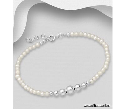 925 Sterling Silver Ball Bracelet Beaded With Fresh Water Pearls