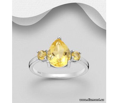 925 Sterling Silver Ring, Decorated with Citrine