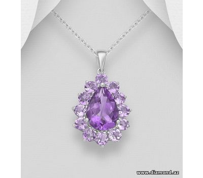 La Preciada - 925 Sterling Silver Pendant, Decorated with Amethyst and Pink Amethysts