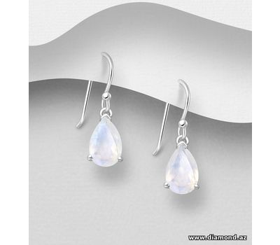 925 Sterling Silver Hook Earrings, Decorated with Various Pear-Shaped Gemstones