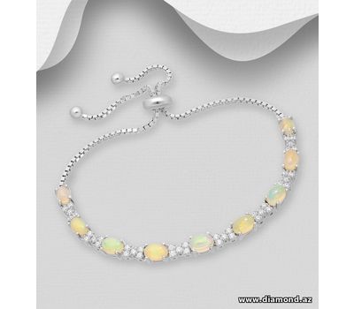 La Preciada - 925 Sterling Silver Adjustable Bracelet, Decorated with Ethiopian Opals and CZ Simulated Diamonds