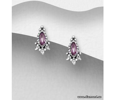 Şəkli böyütmək üçün tiklayın La Preciada - 925 Sterling Silver Push-Back Earrings, Decorated with Pink Sapphire