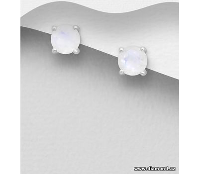 La Preciada - 925 Sterling Silver Push-Back Earrings, Decorated with Rainbow Moonstone