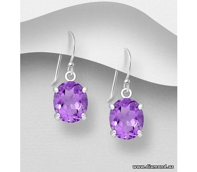 La Preciada - 925 Sterling Silver Hook Earrings, Decorated with Amethyst