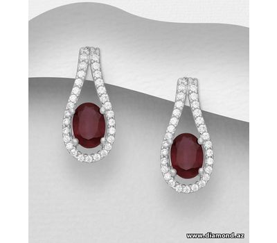 Şəkli böyütmək üçün tiklayın 925 Sterling Silver Push-Back Earrings, Decorated with CZ Simulated Diamonds and Various Gemstones