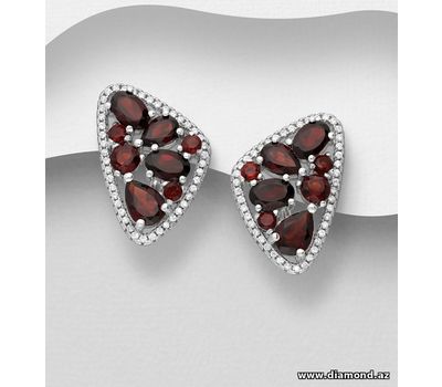 Şəkli böyütmək üçün tiklayın 925 Sterling Silver Omega-Lock Earrings, Decorated with CZ Simulated Diamonds and Various Gemstones