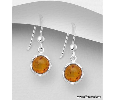 Şəkli böyütmək üçün tiklayın 925 Sterling Silver Hook Earrings, Decorated with Baltic Amber
