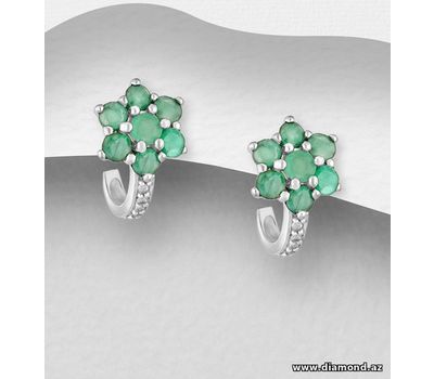 Şəkli böyütmək üçün tiklayın 925 Sterling Silver Flower Push-Back Earrings, Decorated with CZ Simulated Diamonds and Various Gemstones