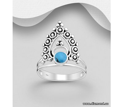 925 Sterling Silver Oxidized Ring Decorated with Reconstructed Stone or Resin
