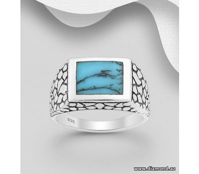 925 Sterling Silver Oxidized Ring, Decorated with Reconstructed Stone or Resin