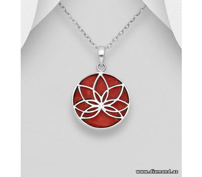 925 Sterling Silver Lotus Pendant, Decorated with Reconstructed Stone or Resin