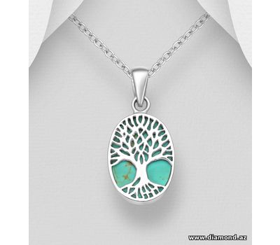 925 Sterling Silver Tree of Life Pendant, Decorated with Reconstructed Stone or Resin