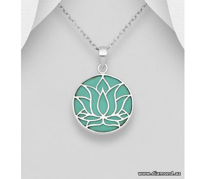 925 Sterling Silver Lotus Pendant, Decorated with Resin