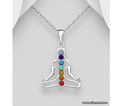 925 Sterling Silver Chakra Pendant, Decorated with Reconstructed Stone or Resin