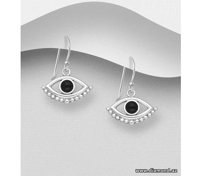 925 Sterling Silver Eye Hook Earrings, Decorated with Resin