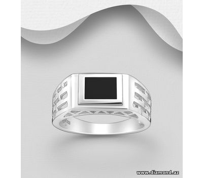 925 Sterling Silver Ring, Decorated with Reconstructed Stone or Resin