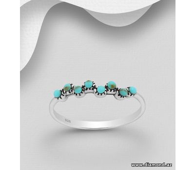 925 Sterling Silver Ring, Decorated with Reconstructed Light Green Turquoise