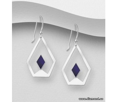 925 Sterling Silver Abstract Rhombus Hook Earrings, Decorated with Resin
