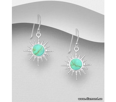 925 Sterling Silver Sun Hook Earrings, Decorated with Reconstructed Stone or Resin