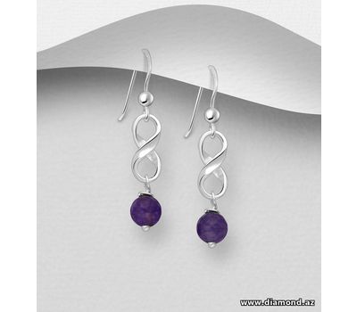 925 Sterling Silver Infinity Hook Earrings, Decorated with Various Gemstone Beads